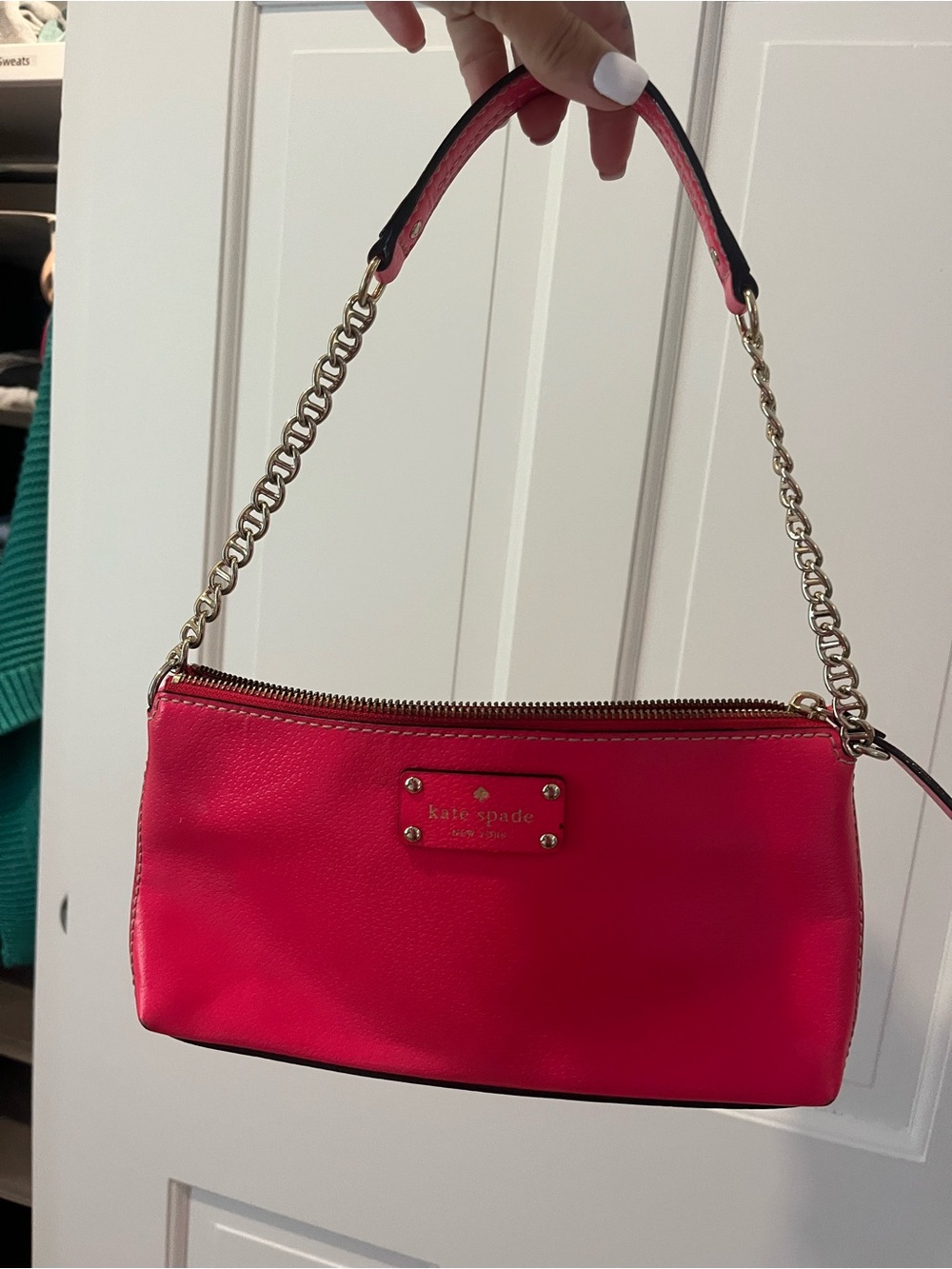 kate spade Hot Pink Leather Mini Shoulder Bag with Gold Chain